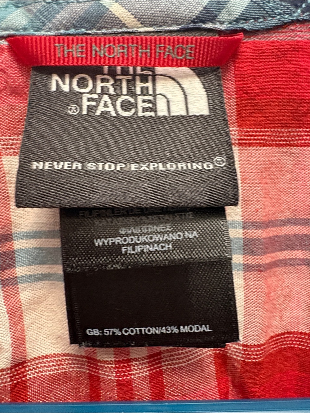 The North Face Men’s Red Blue Plaid Short Sleeve Button Down Outdoor Shirt - Picture 4 of 7